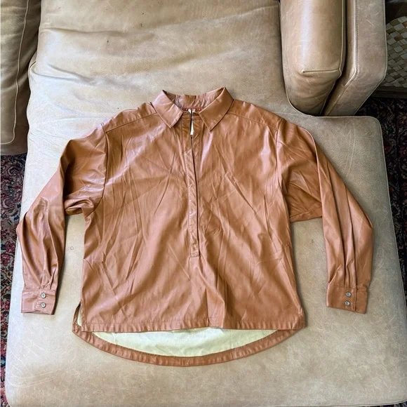 Anthropologie Cedar Half Button Faux Leather Shirt Blouse Women’s Small - Picture 2 of 8